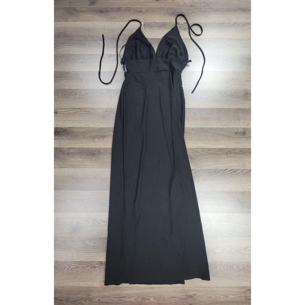 Luly K Halter Dress Medium Black Womens Maxi Vintage Y2K Sexy Strappy Long NWT
